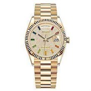 Rolex Day-Date Ladies Diamond-paved 10 baguette rainbow sapphires 128238 11514